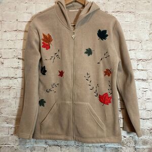 Nick & Sarah Jacket Womens Small Tan Autumn Fall Leaves Embroidered Full Zip Up